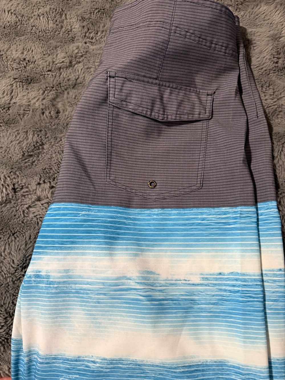 Hang Ten Gray and Light Blue Striped Men's Swim Trunks - Picture 6 of 7